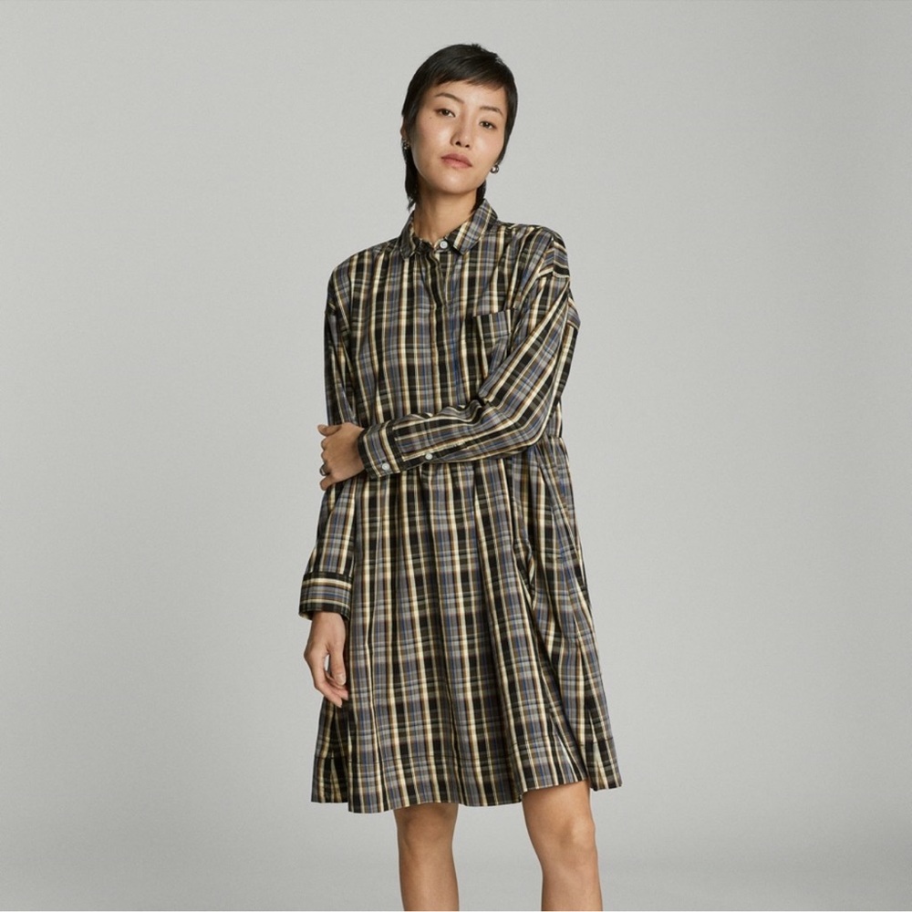 Everlane Multicolored Plaid Field Dress Long Sleeve Size Small